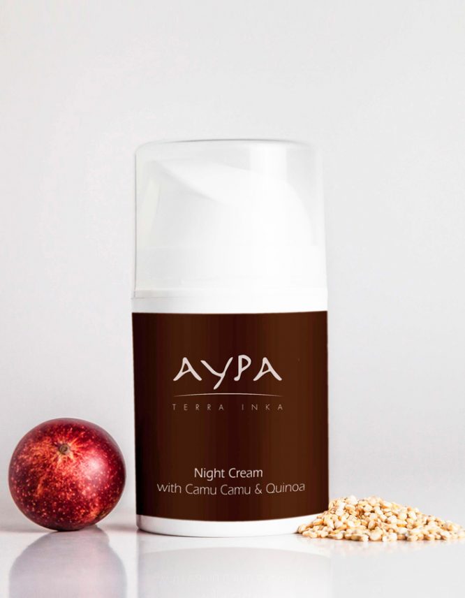 This product is a Night Cream. It contains Quinoa and Camu Camu: natural ingredients. Get a glowy and dewey skin!