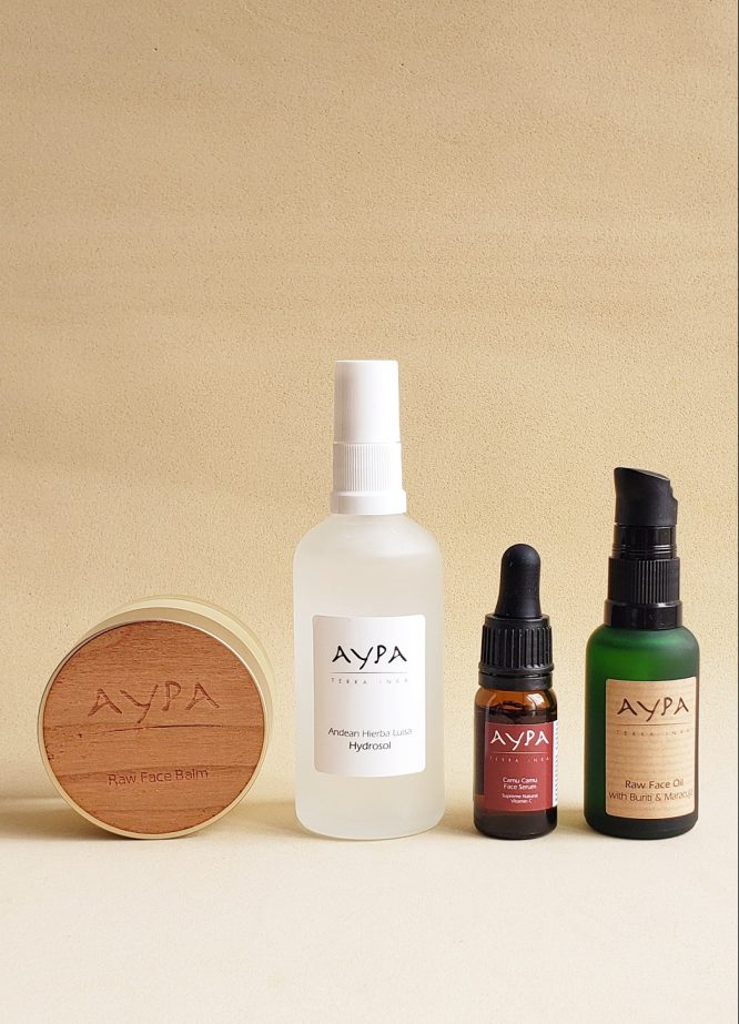 Slow aging routine kit with Camu Camu serum, hydrosol, raw oil and mask